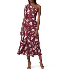 La Maison Talulah Cannes Burgundy Floral Print One Shoulder Midi Dress Size M